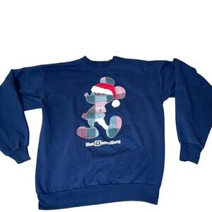 Disneyland World Resorts Mickey in Santa Hat Navy Sweatshirt Christmas SZ M